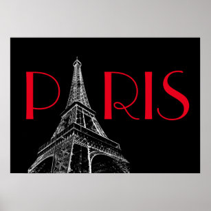 Affiche Tour Eiffel Paris Voyage Noir Blanc Rouge Pop Art