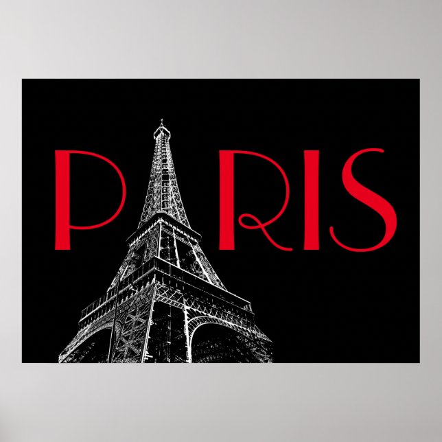 Affiche Tour Eiffel Paris Voyage Noir Blanc Rouge Pop Art (Devant)
