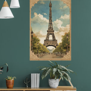 Affiche Tour Eiffel Paris Voyage Style Rétro Art Vintage