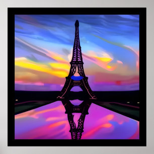 Affiche Tour Eiffel Pittoresque Au Coucher Du Soleil