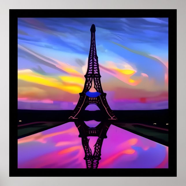 Affiche Tour Eiffel Pittoresque Au Coucher Du Soleil (Devant)