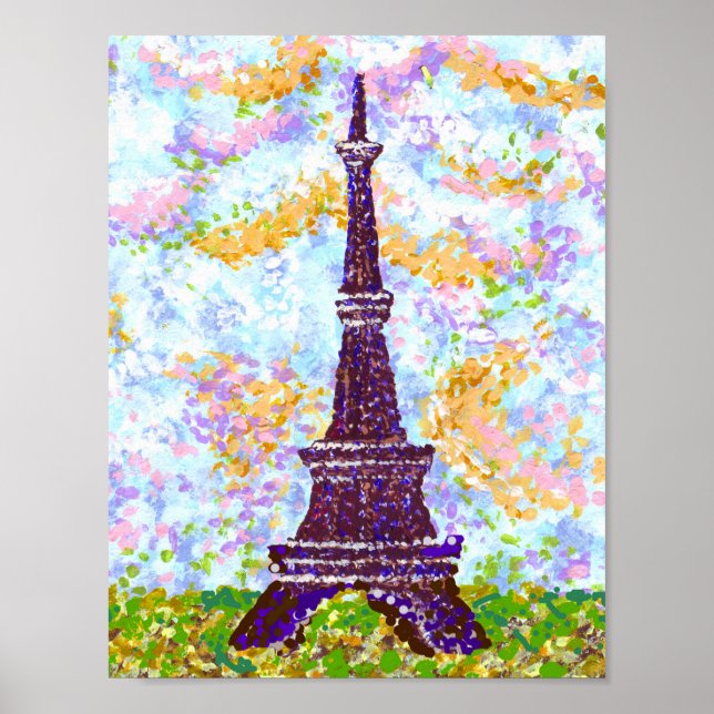 Affiche Tour Eiffel Pointillisme Paysage lumineux K Hubler (Devant)