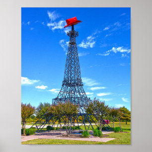 Affiche Tour Eiffel portant un chapeau de cowboy rouge, Pa