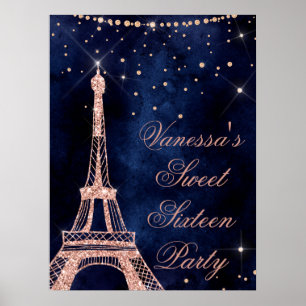 Affiche Tour Eiffel rose or doux 16 signe de bienvenue