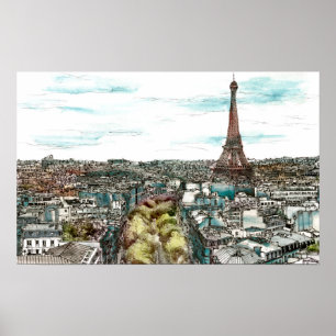 Affiche Tour Eiffel vintage des destinations   dans la vue