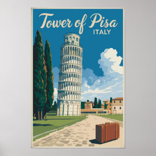 Affiche Tour penchée de Pise Italie Voyage Art Vintage