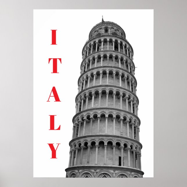 Affiche Tour penchée noir blanc de Pise Italie (Devant)