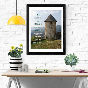 Affiche Tour Puissante Proverbes 18 KJV Verset Biblique Ar