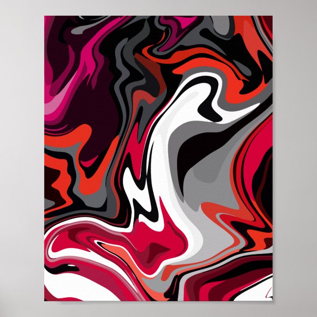 Affiche Tourbillon abstrait dynamique de rouge, noir, blan (Devant)