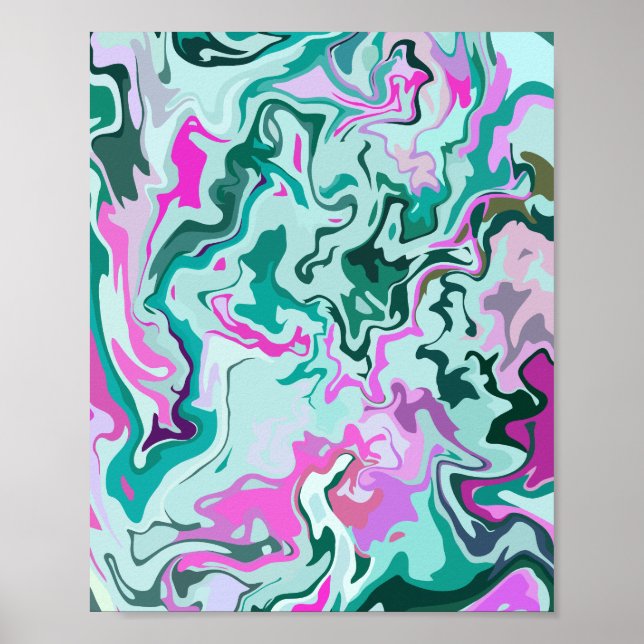 Affiche Tourbillon abstrait vif avec rose et vert (Devant)