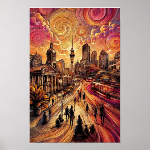 Affiche Tourbillon de la ville au coucher du soleil - Spir