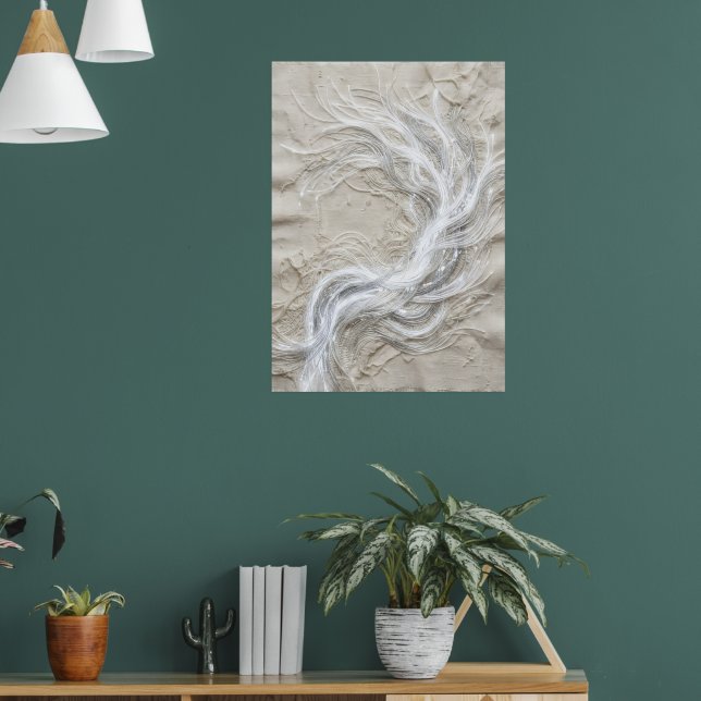 Affiche Tourbillon de plume blanche Texturé Abstrait Beaux (Salon 1)