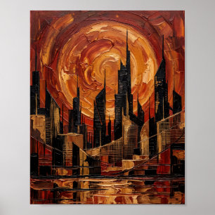 Affiche Tourbillon de soleil orange abstrait au couteau à