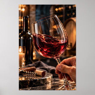 Affiche Tourbillon de vin rouge dans un verre de cristal –