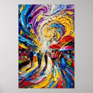 Affiche Tourbillon du Marché - Rue Colorée Tourbillonnante
