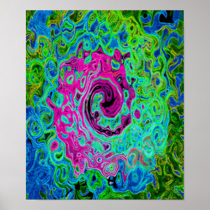 Affiche Tourbillon rétro Super rose et bleu chaud