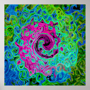 Affiche Tourbillon rétro Super rose et bleu chaud