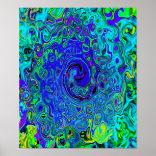 Affiche Tourbillonnement Liquide Abstrait Violet Bleu Rétr
