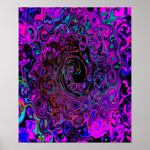 Affiche Tourbillonnement Liquide Rétro Noir et Magenta