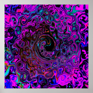 Affiche Tourbillonnement Liquide Rétro Noir et Magenta Psy