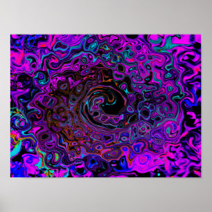 Affiche Tourbillonnement Liquide Rétro Noir et Magenta Psy