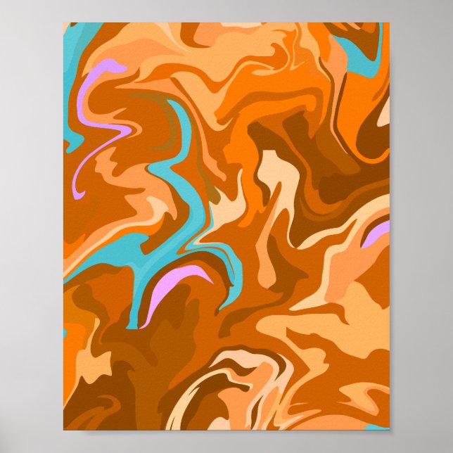 Affiche Tourbillons Abstraits en Orange et Bleu Clair (Devant)