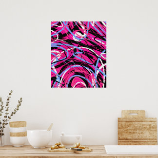 Affiche Tourbillons Abstraits en Rose et Noir