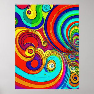 Affiche Tourbillons arc-en-ciel colorés groovy