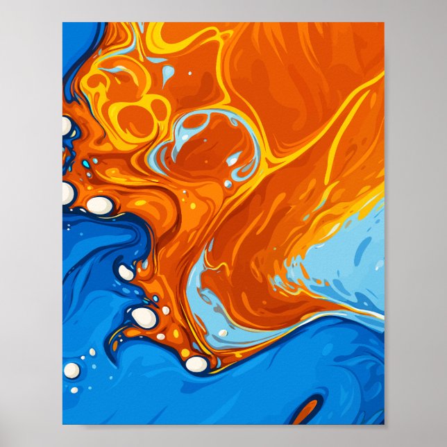 Affiche Tourbillons Dynamiques de Bleu et d'Orange en Mouv (Devant)