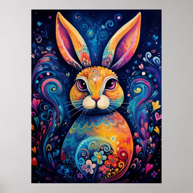 Affiche Tourbillons et coeurs Bleu (Devant)