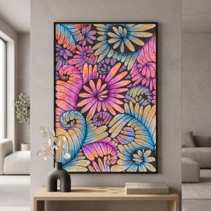 Affiche Tourbillons Floraux Abstraits Bohèmes Psychédéliqu