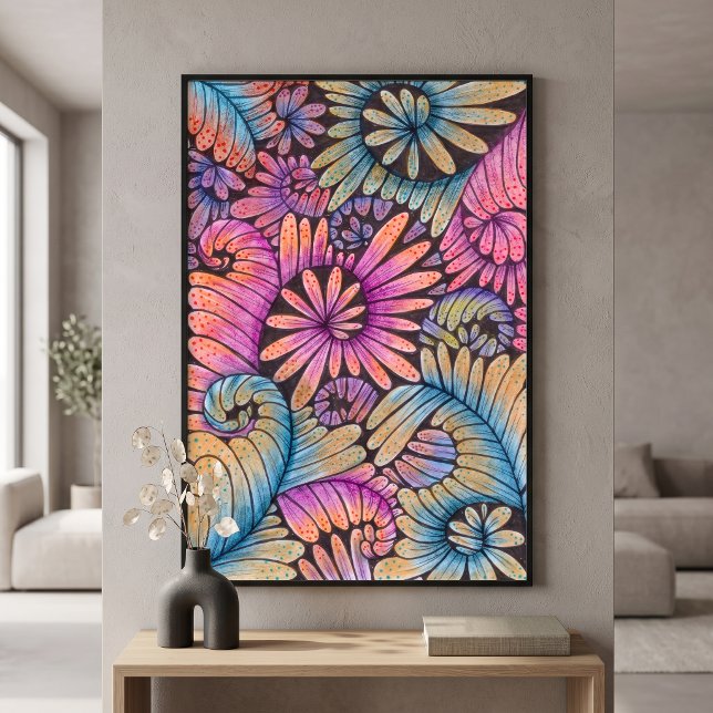 Affiche Tourbillons Floraux Abstraits Bohèmes Psychédéliqu (Créateur téléchargé)
