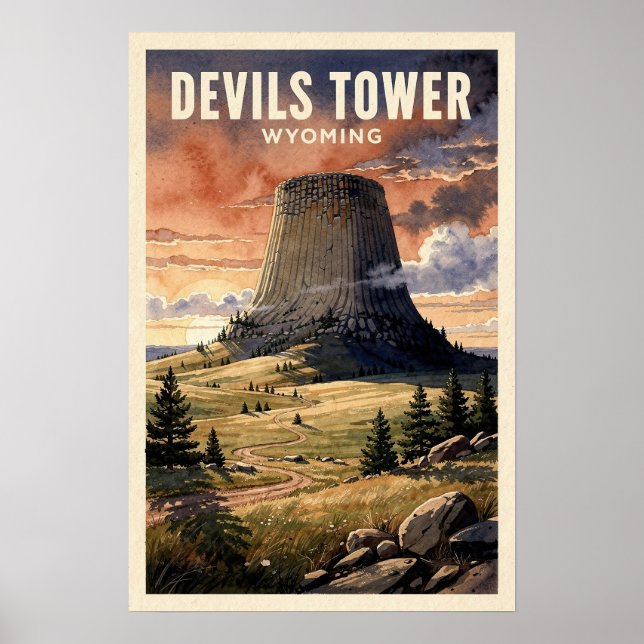 Affiche Tourisme vintage Devils Tower Wyoming (Devant)