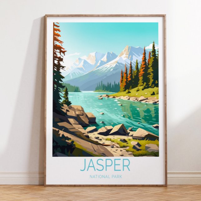 Affiche touristique du parc national Jasper, Jaspe (jasper print, canada poster, jasper canada, jasper canada print, travel illustrations, travel poster)