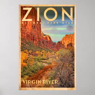 Affiche touristique du parc national Vintage Zion
