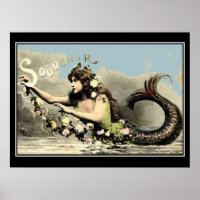 Affiche touristique vintage souvenir sirène