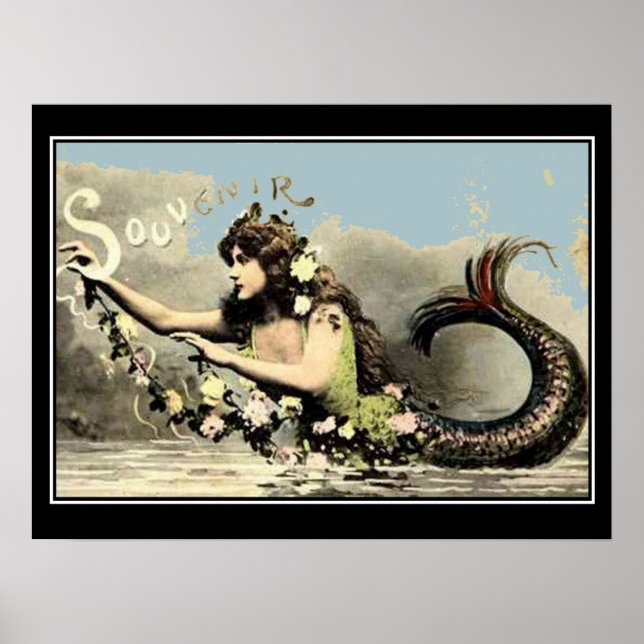 Affiche touristique vintage souvenir sirène (Devant)