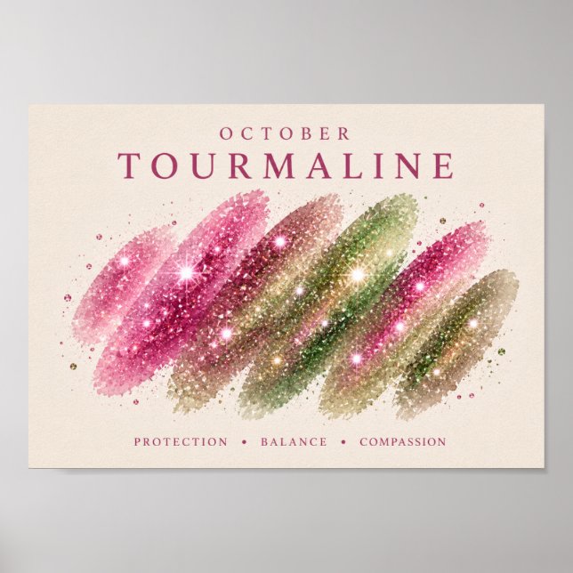 Affiche Tourmaline Art A4 pierre de naissance d'octobre (Devant)
