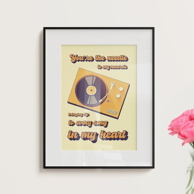 Affiche Tourne-disque avec un texte lié à l'amour. (Créateur téléchargé)