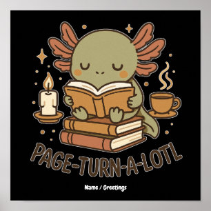Affiche Tourne-page-en-lotl Mignon Axolotl de Lecture Doux