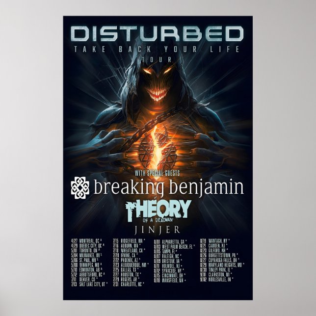 Affiche Tournée Disturbed Reprend Ta Vie REPRODUCTION (Devant)