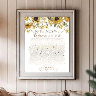 Affiche tournesol 70 choses que nous aimons de vou