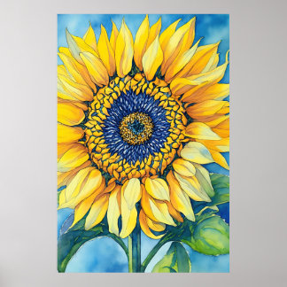 Affiche Tournesol Aquarelle Sur Un Poste Arrière - plan Bl