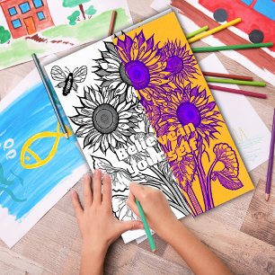 Affiche Tournesol avec coloriage papillon Page imprimable