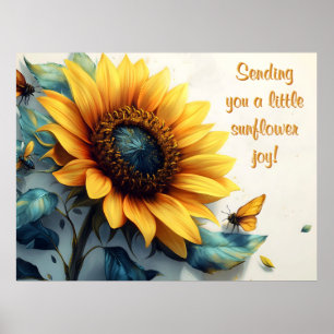 Affiche Tournesol avec papillons avec texte personnalisabl