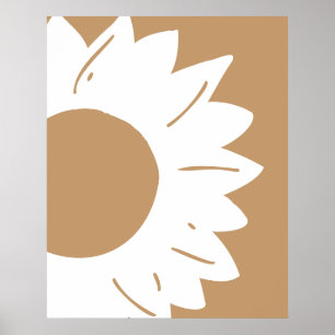 Affiche Tournesol blanc sur papier peint abstrait beige