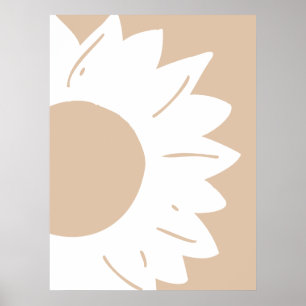 Affiche Tournesol blanc sur papier peint abstrait beige cl