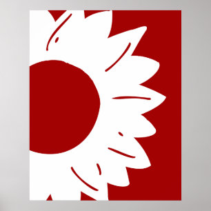 Affiche Tournesol blanc sur papier peint abstrait rouge