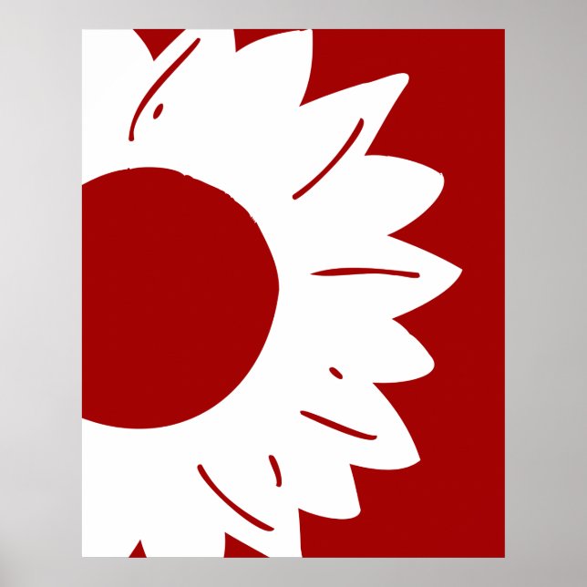 Affiche Tournesol blanc sur papier peint abstrait rouge (Devant)
