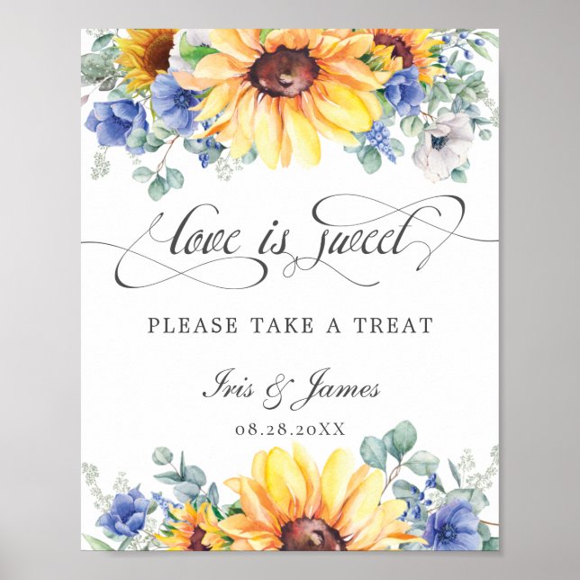 Affiche Tournesol Bleu Floral Love is Sweet Take a Treat (Devant)